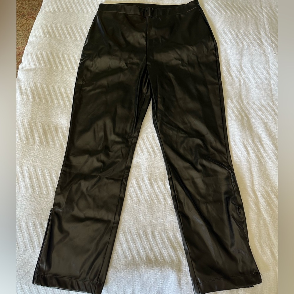 Halston Heritage Black Faux Leather Pull On Pants